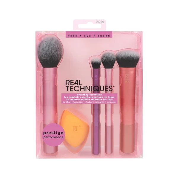 REAL TECHNIQUES The Everyday Essentials set from gives you 5 essential tools to master any look tapered, soft and fluffy bristles. Blend powder blush evenly for a smooth, natural look