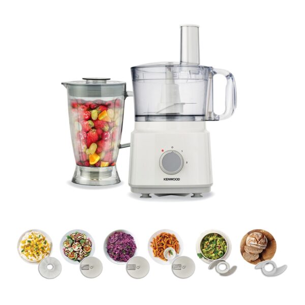 Kenwood Food Processor FDP03.C0WH, 750W Multi-Functional Kitchen Machine with Blender, Whisk, Dough Maker, 2L Bowl & 3 Interchangeable Discs – White
