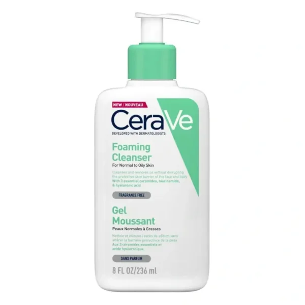 CeraVe Foaming Cleanser for Normal to Oily Skin with Hyaluronic Acid & Niacinamide – 236ml