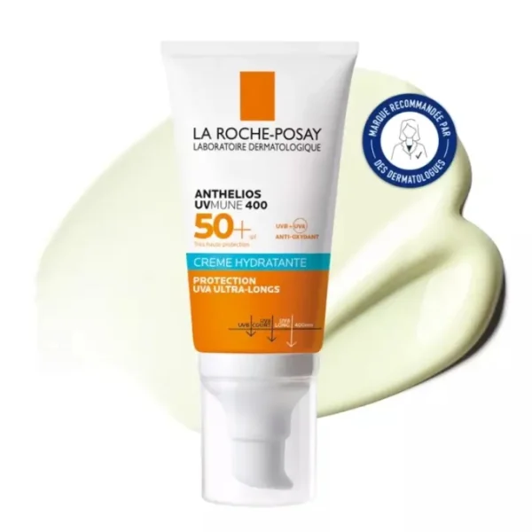 50ml La Roche-Posay Anthelios UVMune 400 sunscreen, SPF50+, in a compact bottle for daily moisturizing sun care.