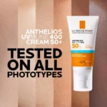 La Roche-Posay Anthelios UVMune 400 Moisturizing Sunscreen SPF 50+, 50ml, effective for all skin types.