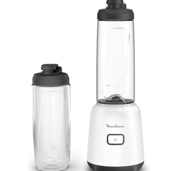 Moulinex Mix & Move Mini Blender 300W, Compact Personal Smoothie Maker with 2 To-Go Bottles, Easy-Clean Removable Blades, Single-Button Control – LM15F127