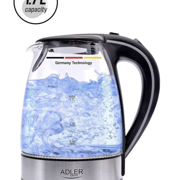 Adler Glass Electric Kettle 1.7L, 2200W | BPA-Free, Blue LED Light, Nano Technology Filter, Auto Shut-Off & Boil Dry Safety – Fast Boil Tea & Coffee Kettle UAE