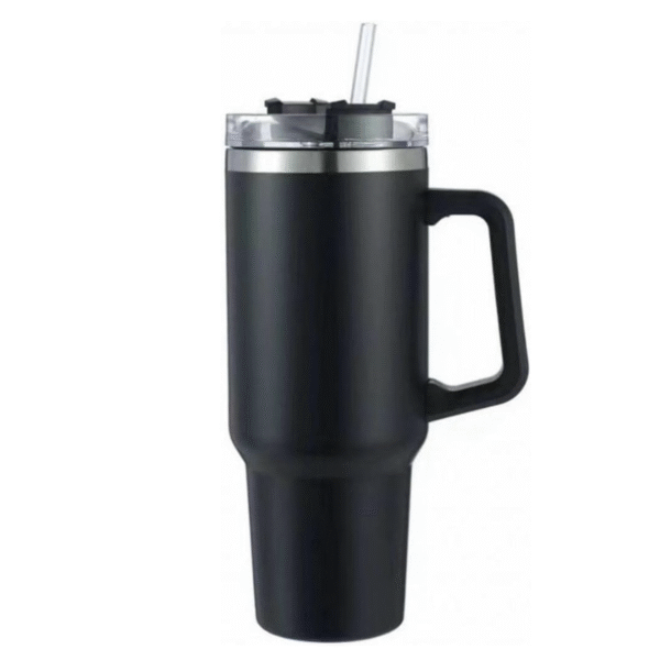 Thermos Travel Mug with Handle – Vacuum-Insulated Coffee Cup (Black)