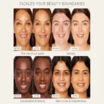 Visual guide to skin care stages, highlighting Tarte Shape Tape concealer in 12B Fair Beige for fair, cool-toned skin.