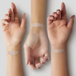 Three women’s hands with different skin tones showing Tarte Shape Tape Contour Concealer 16N Fair Light Neutral for a smooth, even finish.