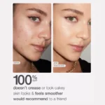 Side-by-side comparison of a woman's skin before and after using Tarte Shape Tape Concealer 22B Light Beige.