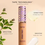 Tarte Shape Tape Full Coverage Concealer 27H Light Medium Honey displayed with its ingredient list for reference.