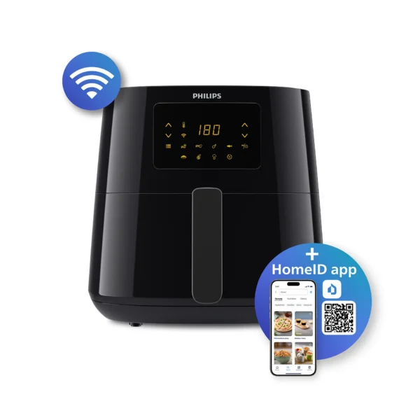 Philips Airfryer XL - 2000W, 50Hz, 6.2L, 1.2KGs, 14-in-1 Cooking Functions, 7 Presets, Rapid Air Technology, Connected with HomeID APP, Black - HD9280/91