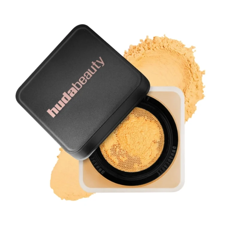 Huda Beauty Easy Bake Loose Powder in Kunafa shade, presented in a square container, 20g size.