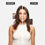 Image displays a woman's hair before and after using Kérastase Genesis Bain Hydra-Fortifiant Shampoo, highlighting improvement.