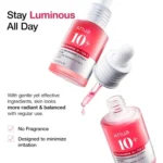 Anua 10% Niacinamide + 4% TXA serum for brightening, 30ml bottle, promoting luminous skin all day.