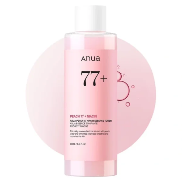 ANUA Peach 77 Niacin Essence Toner – Brightening Facial Toner with Niacinamide, Panthenol, Ceramides for Glass Skin, Hydrating, Smooths Skin Texture, Natural Pink Color, Korean Skincare, 250ml / 8.45 fl.oz