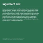 Ingredient list for Anua Heartleaf 77% Soothing Toner, highlighting calming and hydrating properties for skincare.