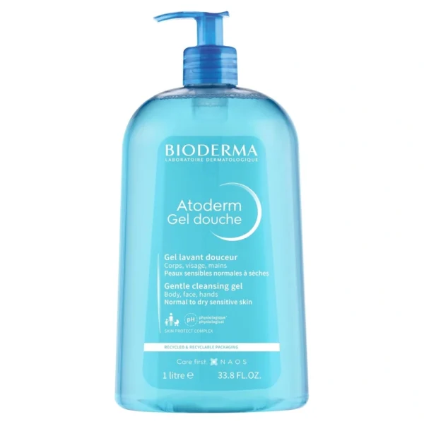 Bioderma Atoderm Shower Gel – Ultra-Gentle, Soap-Free Daily Cleanser for Normal to Sensitive Skin, Hydrating & Soothing Body Wash with Glycerin and Coco Glucoside, Dermatologist-Recommended, 1L
