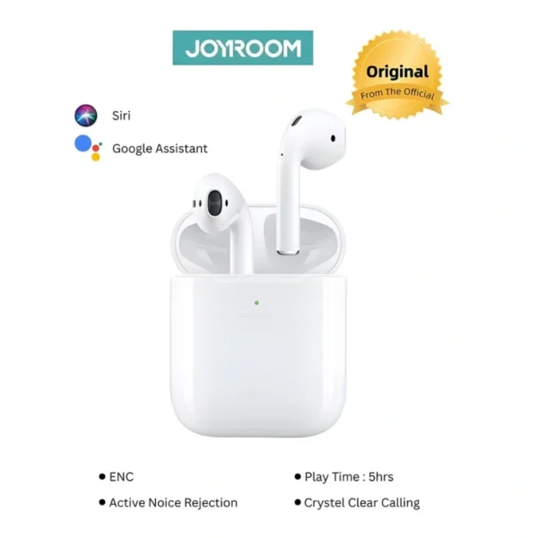 Joyroom JR-T03S TWS Bluetooth Earbuds with Wireless Charging Case – Semi In-Ear, ENC Noise Cancellation, 13mm Drivers – White