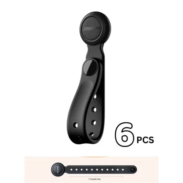 Joyroom JR-ZS422 Magnetic Silicone Cable Organizer Straps (6-Pack) – Reusable Adjustable Cable Ties with Lock Buckle, Strong Magnetic Clips for Desk, Car, Travel & Home – Black