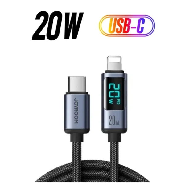 Joyroom S-CL020A16 USB-C to Lightning PD 20W Digital Display Cable – Fast Charging & Data Transfer, 1.2m Braided, Zinc Alloy Connector – Compatible with iPhone 14/13/12/11/X/XR/Pro Max – Black
