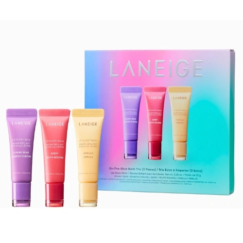 LANEIGE On-the-Glow Balm Trio | Hydrating Tinted Lip Balm Set with Shea & Murumuru Butter (3 x 10g Travel Size)