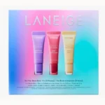 Laneige On-the-Glow Balm Trio, three travel-sized tubes of hydrating tinted lip balm with shea and murumuru butter.