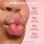 close-up of a woman's lips adorned with pink lipstick, showcasing the LANEIGE On-the-Glow Balm Trio for hydration.