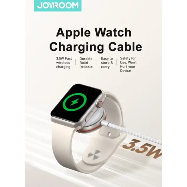 Joyroom S-IW011 Magnetic Apple Watch Charger – 3.5W Fast Wireless Charging, 1.2m USB-C Cable, 3200GS Strong Magnet, Smart Chip Safety, Aluminum Alloy Build – Compatible with All Apple Watch Series – White