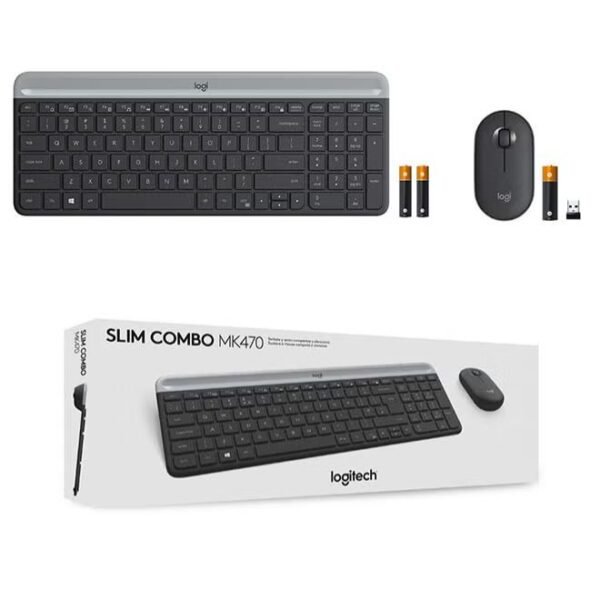 Logitech Mk470 Slim Wireless Keyboard & Mouse Combo For Windows, 2.4Ghz Unifying Usb-Receiver, Low Profile, Whisper-Quiet, Long Battery Life, Optical Mouse, Pc/Laptop, US English Layout Black/Grey