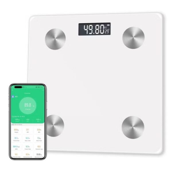 Ommaks Bluetooth Body Fat Smart Scale White – Digital Weight Scale with Body Composition Monitor, LED Display, Health Analyzer & iOS/Android App Support