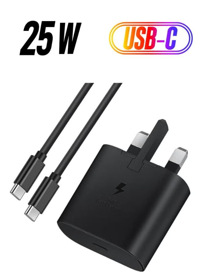 25W USB-C Fast Charger with USB-C to USB-C Cable for Samsung Galaxy