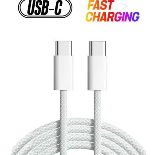 OMAKSS 60W USB-C to USB-C Fast Charging Cable 1m – Braided PD Power Delivery Cable for iPhone, iPad, MacBook & Samsung, White