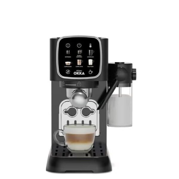 Arzum OKKA Solo M Semi-Automatic Espresso Machine – 15 Bar, 1.1L Water Tank, Integrated Milk System, Touch Display, Chrome