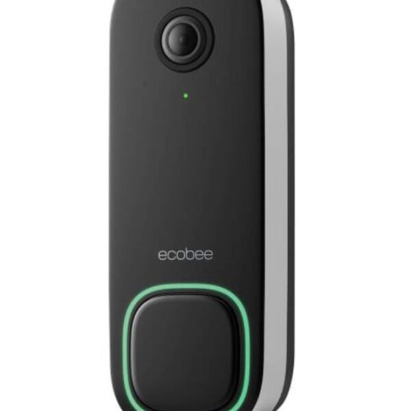 Ecobee Smart Doorbell Camera – Wired 1080p HDR Video, 5MP Sensor, 187° View, 8× Digital Zoom, Night Vision & 2-Way Talk, Black