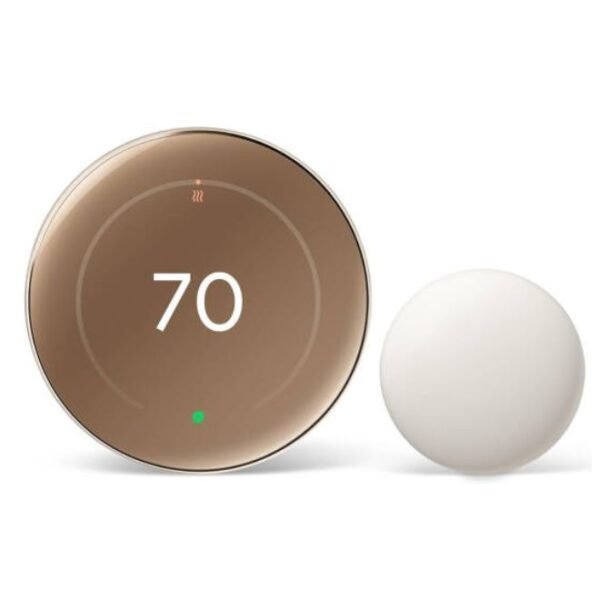 Google Nest Learning Thermostat 4th Gen with Nest Temperature Sensor 2nd Gen – Smart Wi-Fi Thermostat, Polished Gold – GA05171-US