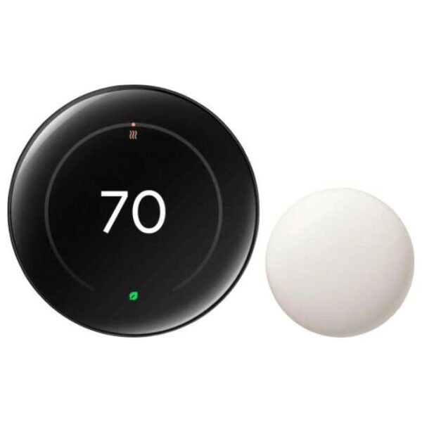 Google Nest Learning Thermostat 4th Gen with Nest Temperature Sensor 2nd Gen – Smart Wi-Fi Thermostat, Polished Obsidian – GA05169-US