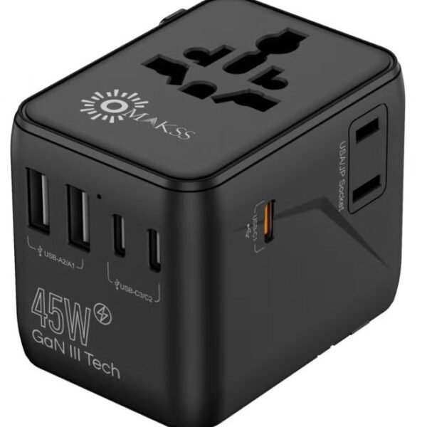 OMAKSS 45W GaN III Universal Travel Adapter – International Charger with USB & USB-C PD Fast Charging