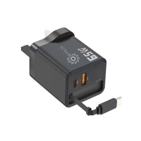 OMAKSS 65W GaN USB-C Charger – Dual USB-C PD Ports, 45W + 20W Power Sharing, Laptop & Phone Fast Charger, Black