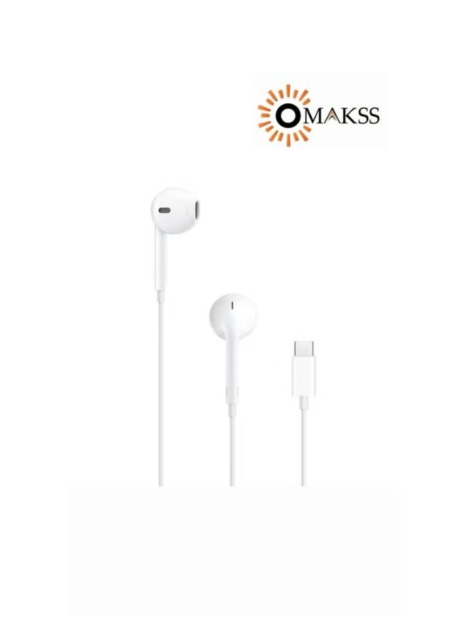 OMAKSS USB-C Earphones Wired White with Microphone Remote and DAC