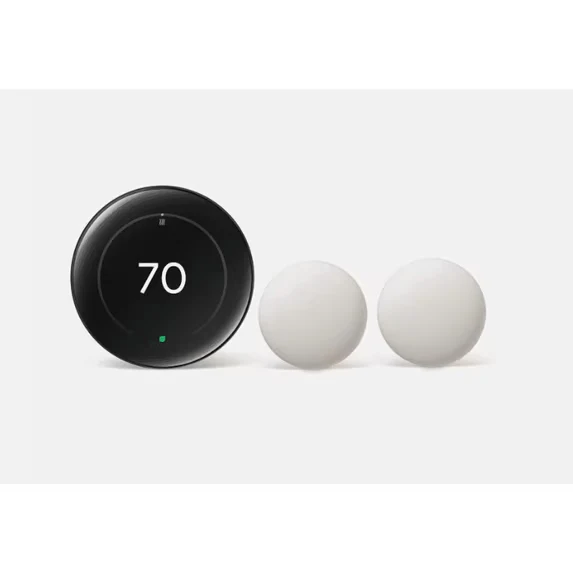 Google Nest Learning Thermostat 4th Gen GA05557-US Polished Obsidian with 2 Nest Temperature Sensors 2nd Gen