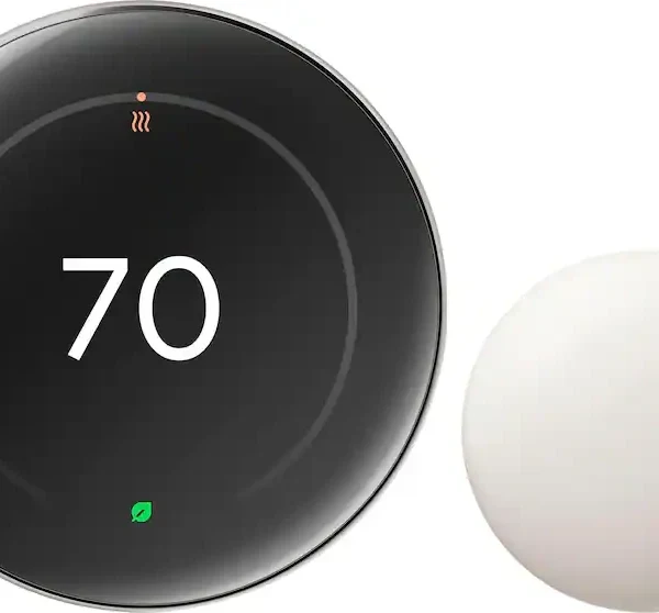 Google Nest Learning Thermostat 4th Gen Pro Edition GA05560-US Polished Silver with Nest Temperature Sensor 2nd Gen