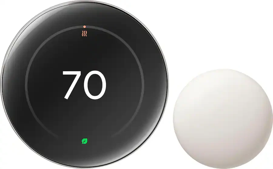 Google Nest Learning Thermostat 4th Gen Pro Edition GA05560-US Polished Silver with Nest Temperature Sensor 2nd Gen